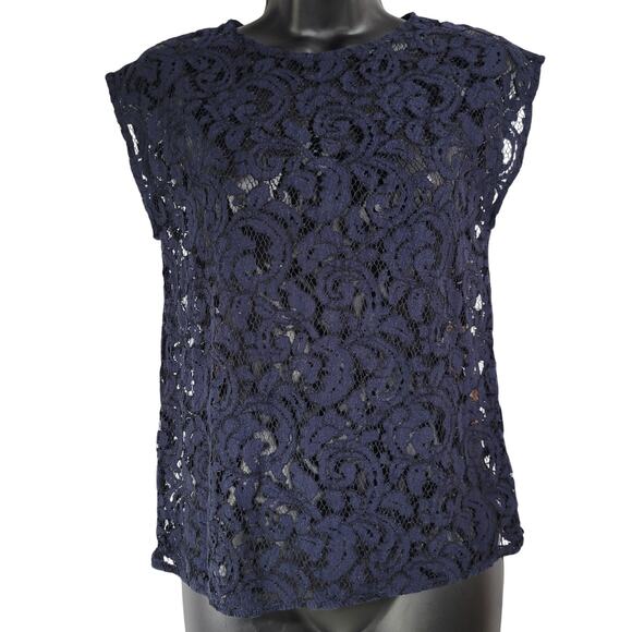 Loft Navy Lace Paisley Sheer Sleeveless Top Size XSP - Picture 9 of 9